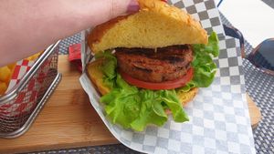 Small chickpea-base patty at Burger Grill 351 in Sao Vicente