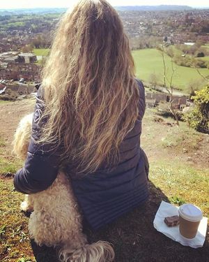 Enjoying my oat milk latte & peanut butter blondie at Queen's Parlour behind Cafe Zero. at Cafe Zero + Purely Vegan Bistro in Bridgnorth