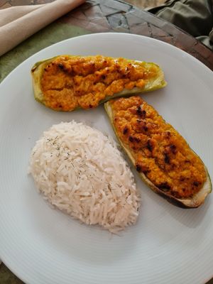 Zucchini with basmati rice, vegan at Natural Cafe in Mallorca