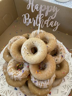 A donut cake! at Homegrown Vegan Cafe in Harvey