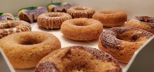 Dozen of assorted Vegan donuts  at Homegrown Vegan Cafe in Harvey