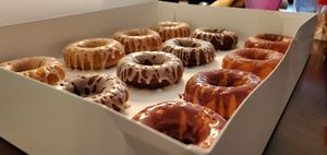 Dozen of assorted Vegan donuts  at Homegrown Vegan Cafe in Harvey