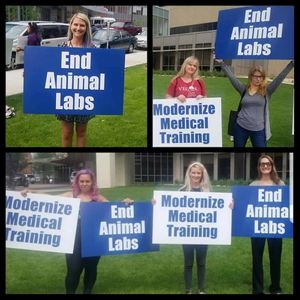 Protest outside Hennepin County Medical Center, they later announced they were ending their animal experiments. at Animal Rights Coalition in Minneapolis