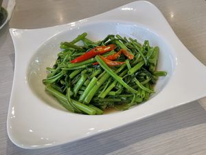 Vegan stir fried morning glory, 95 baht  at Maeya in Udon Thani