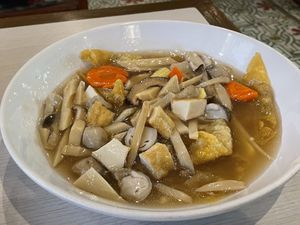 Vegan fried wanton in gravy sauce, 69 baht. I don’t recommend it.  at Maeya in Udon Thani