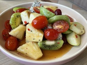 Mixed fruits with sweet and spicy sauce, 115 baht  at Maeya in Udon Thani