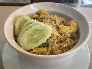 Vegan pineapple fried rice in clay pot, 79 baht  at Maeya in Udon Thani