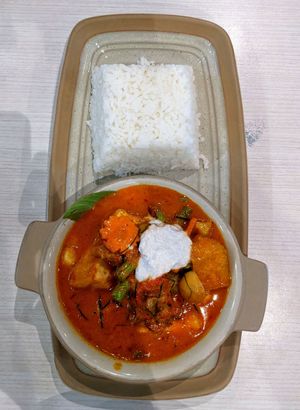 Vegan panang curry with rice. at Maeya in Udon Thani