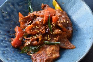 Chilly fake meat dish at Nirvana New York in Tokyo