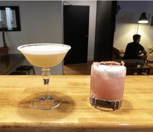 All cocktails at sip can be made vegan- pictured sidecar and pomegranate sour with aquafaba  at Sip. in Mildura