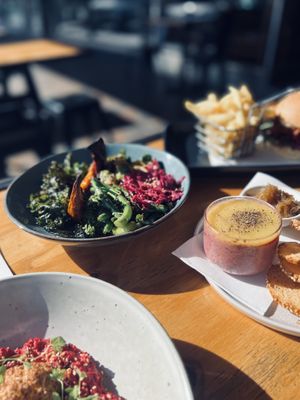 Pate, miso veg bowl, jackfruit burger w vegan aioli — Gluten free available ✌️  at Sip. in Mildura