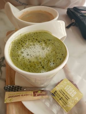 Matcha latte at Began Vegan in Bangkok