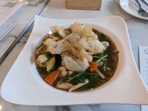 Noodles in gravy - the gravy was sweet and quite gloopy, not to my taste at Began Vegan in Bangkok