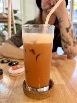 Thai milk tea with signature milk  at Began Vegan in Bangkok