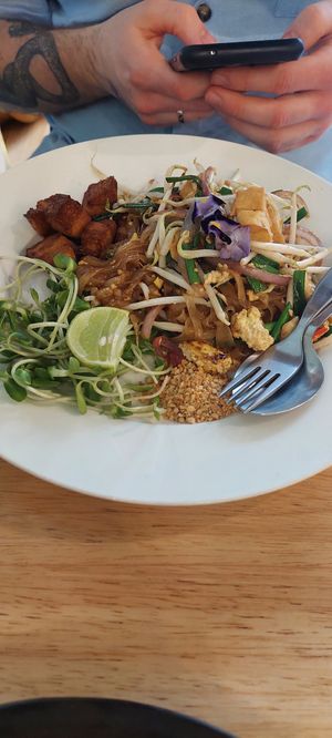 Pad Thai with tofu and vegan pork at Began Vegan in Bangkok