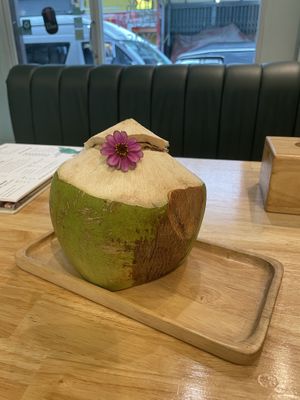 Fresh cold coconut  at Began Vegan in Bangkok