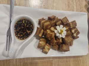 Crispy pork at Began Vegan in Bangkok
