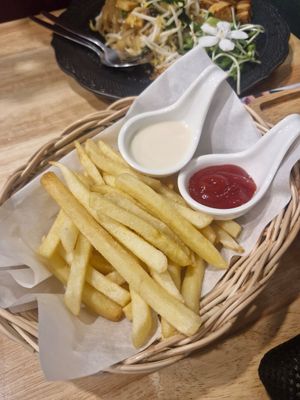 French fries with vegan mayo and ketchup at Began Vegan in Bangkok