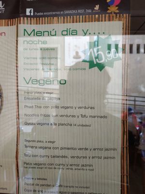 Menu of the day at Sawadika in Zaragoza