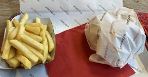 Burger and fries  at Hood Burger in Ljubljana