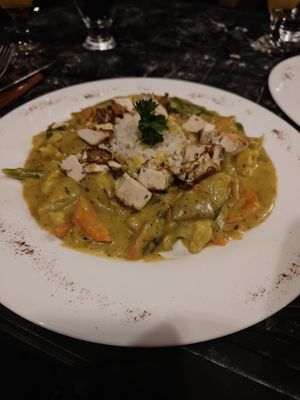 Ylang Ylang Curry with Tofu at Ylang Ylang Beach Resort Restaurant in Montezuma