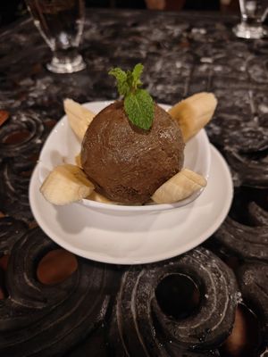 Vegan Chocolate Banana Mousse at Ylang Ylang Beach Resort Restaurant in Montezuma