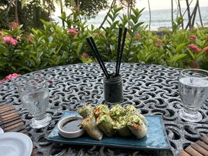 Namaste fresh rolls.  at Ylang Ylang Beach Resort Restaurant in Montezuma
