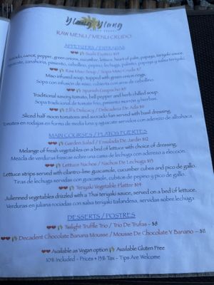 Raw dishes  at Ylang Ylang Beach Resort Restaurant in Montezuma