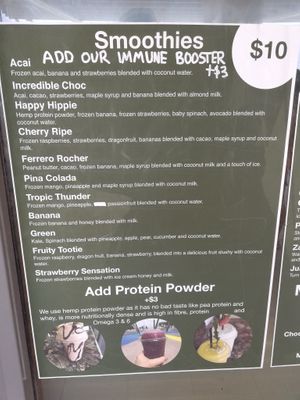 Smoothies Menu at Frocals Kings Beach in Caloundra