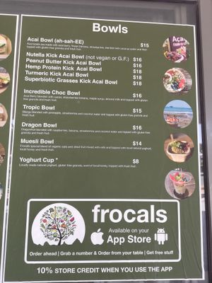 Smoothie Bowl Menu at Frocals Kings Beach in Caloundra