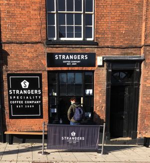 Currently serving through the window! at Strangers Coffee House in Norwich