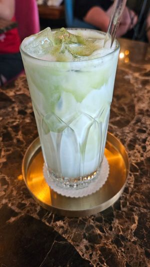 Matcha latte with coconut milk at The Road Less Travelled in Koh Samui