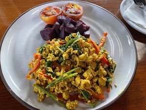 Scramble tofu, 150 baht  at Shann Cafe  in Chiang Rai