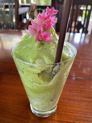 Green smoothie (spinach, local pineapple, cucumber, celery, almond), 90 baht  at Shann Cafe  in Chiang Rai