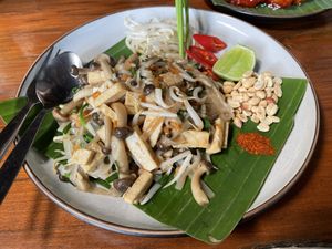 Mushroom Pad Thai, 120 baht  at Shann Cafe  in Chiang Rai