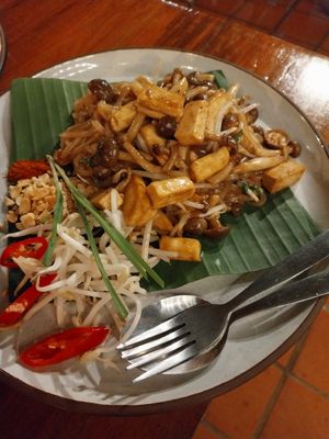 Pad Thai with mushrooms at Shann Cafe  in Chiang Rai