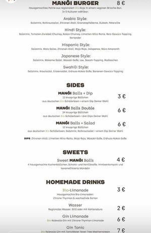 Menu at Venu Mangi in Saarbrucken