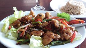Crispy cauliflower with a side of brown rice at Vegan Kitchen in Naples