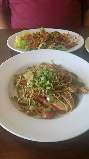 Shrimp Cha Cha and Pesto Shrimp Pasta at Vegan Kitchen in Naples