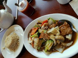 veggie stir fry w/brown rice. so good! at Vegan Kitchen in Naples