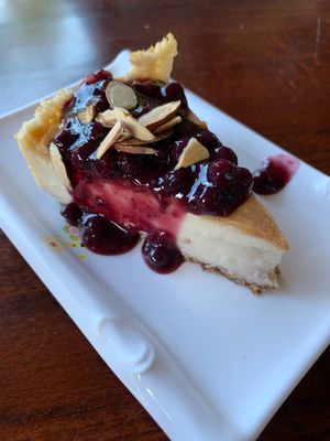 Cheesecake w Blueberry Sauce at Vegan Kitchen in Naples