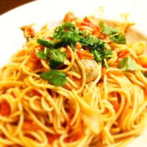 Tofu prawn pasta at Vegan Kitchen in Naples