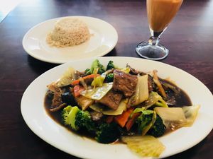 Veggie Entree with side of brown rice! Sooo good!  at Vegan Kitchen in Naples