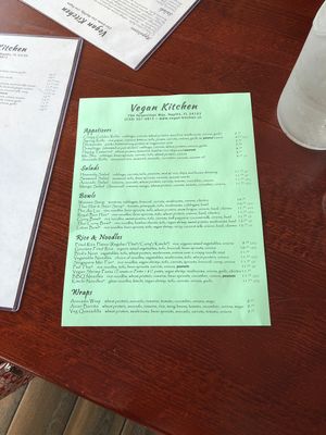 The menu at Vegan Kitchen in Naples