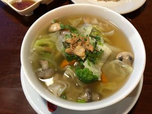 Delicious wonton soup!!! at Vegan Kitchen in Naples