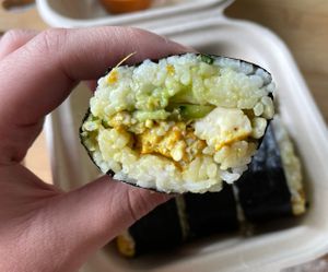 inside the Treena roll  at Greenhaus Eatery in San Diego