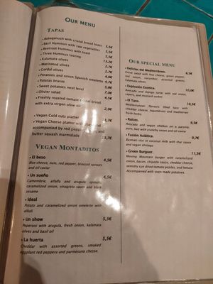 Menu at Chez Kessler in Barcelona