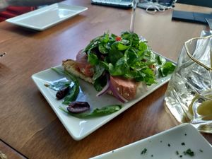 Vegan sausage toast at Chez Kessler in Barcelona