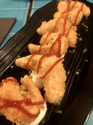 A focus on the shrimps.  at Chez Kessler in Barcelona