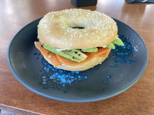 Challenge accepted bagel - vegan salmon  at Chez Kessler in Barcelona